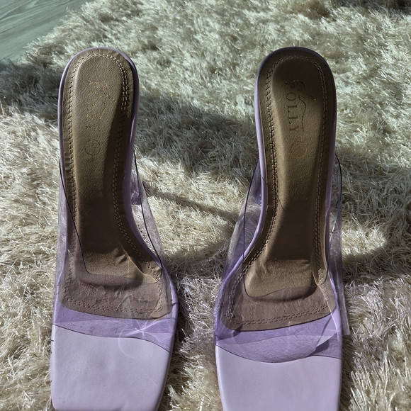 Oh Polly Lilac Clear Strap Mule Heels - Picture 2 of 5